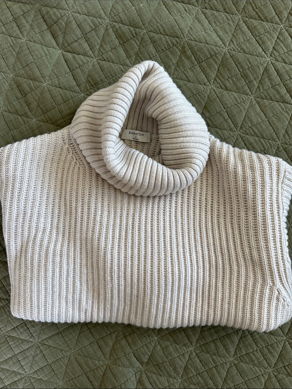 Babaton Ivory Ribbed cropped Turtleneck Sweater